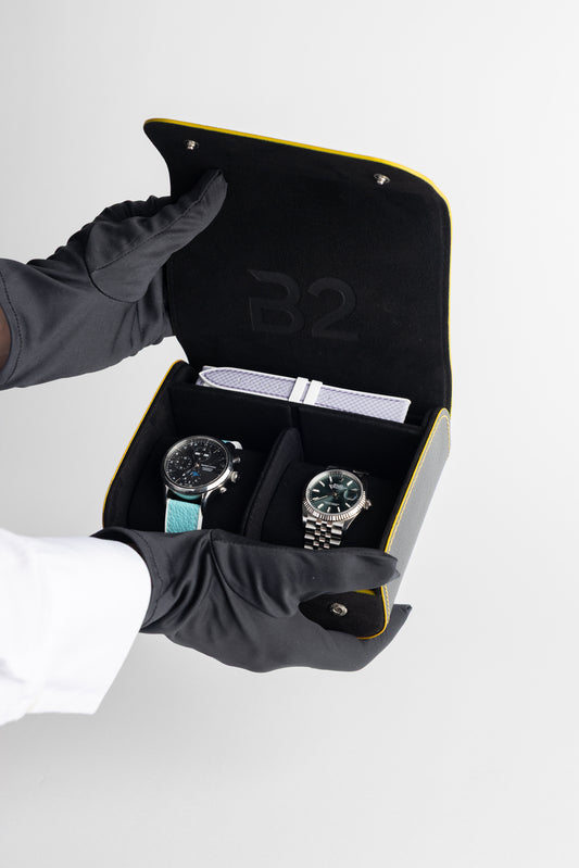 Écrin de voyage alcantara noir et jaune